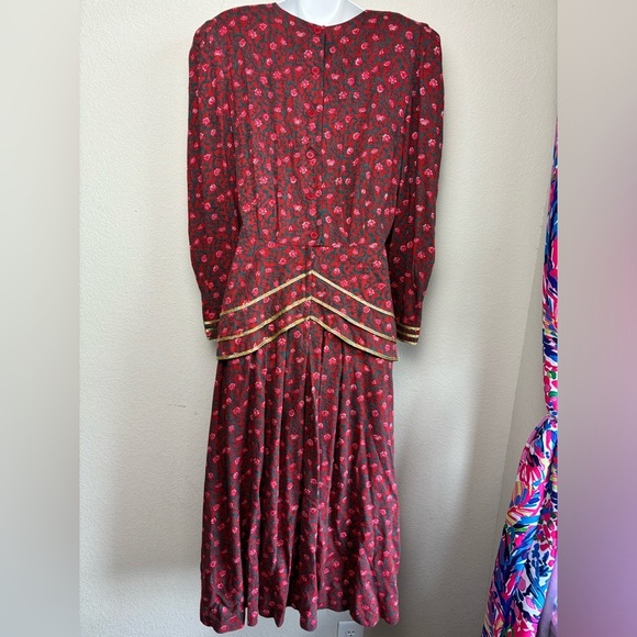 Vintage 80s Kathie Lee for Plaza South Red & Green Floral Holiday Midi Dress 6 - Picture 6 of 11
